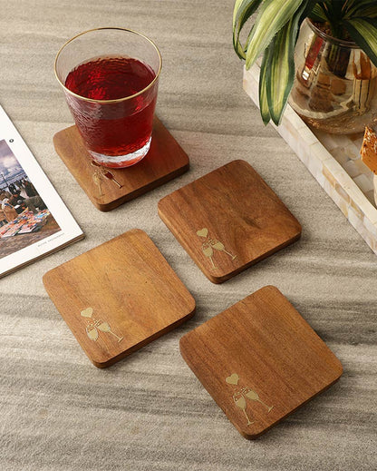 Beautiful Brown Shade Wooden Coasters | Set of 4 | 4 x 4 inches