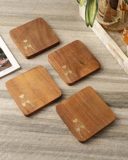 Beautiful Brown Shade Wooden Coasters | Set of 4 | 4 x 4 inches