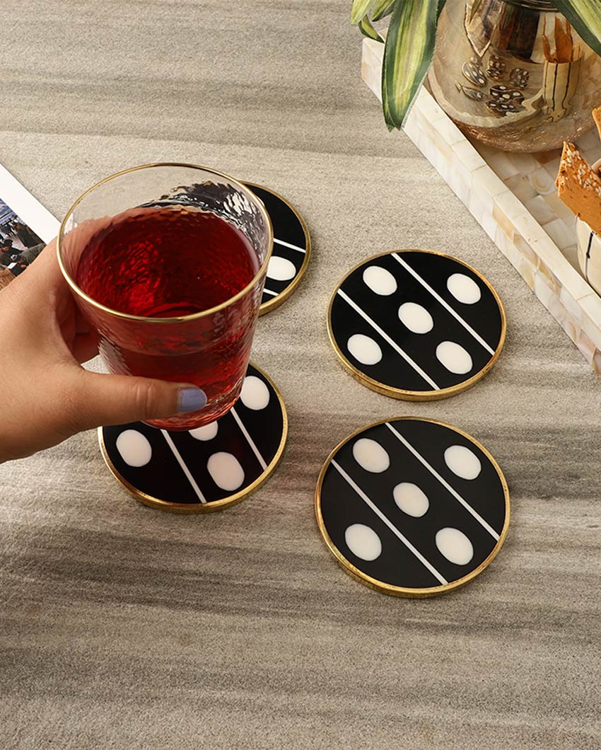 Elegant Black Shade Inlay Coasters | Set of 4 | 4 inches