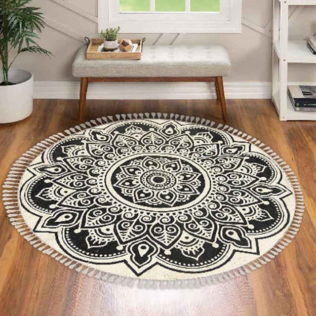 Black Round Meditation Cotton Mat | 40 inches | 1 kg