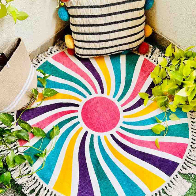 Rainbow Round Cotton Meditation Mat | 40 inches | 1 kg