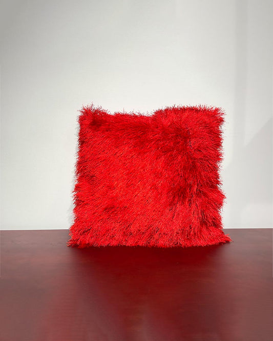 Faux Curly Wool Fur Cushion Cover | 18x18 inches Red