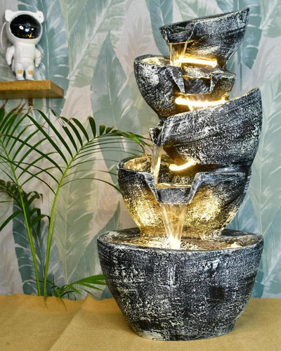 Multi Bowl Stone Water Fountain Showpiece | 14 x 13 x 30 inches