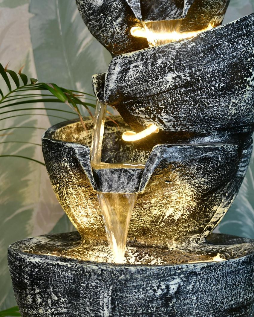 Multi Bowl Stone Water Fountain Showpiece | 14 x 13 x 30 inches