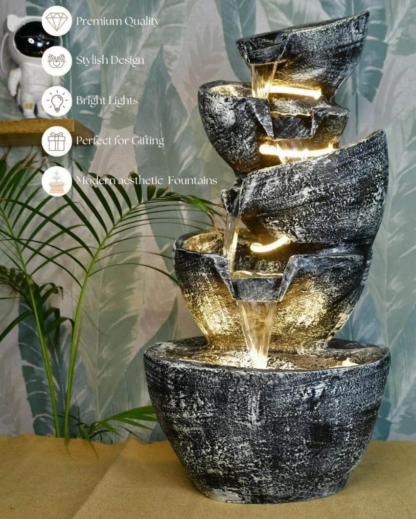 Multi Bowl Stone Water Fountain Showpiece | 14 x 13 x 30 inches