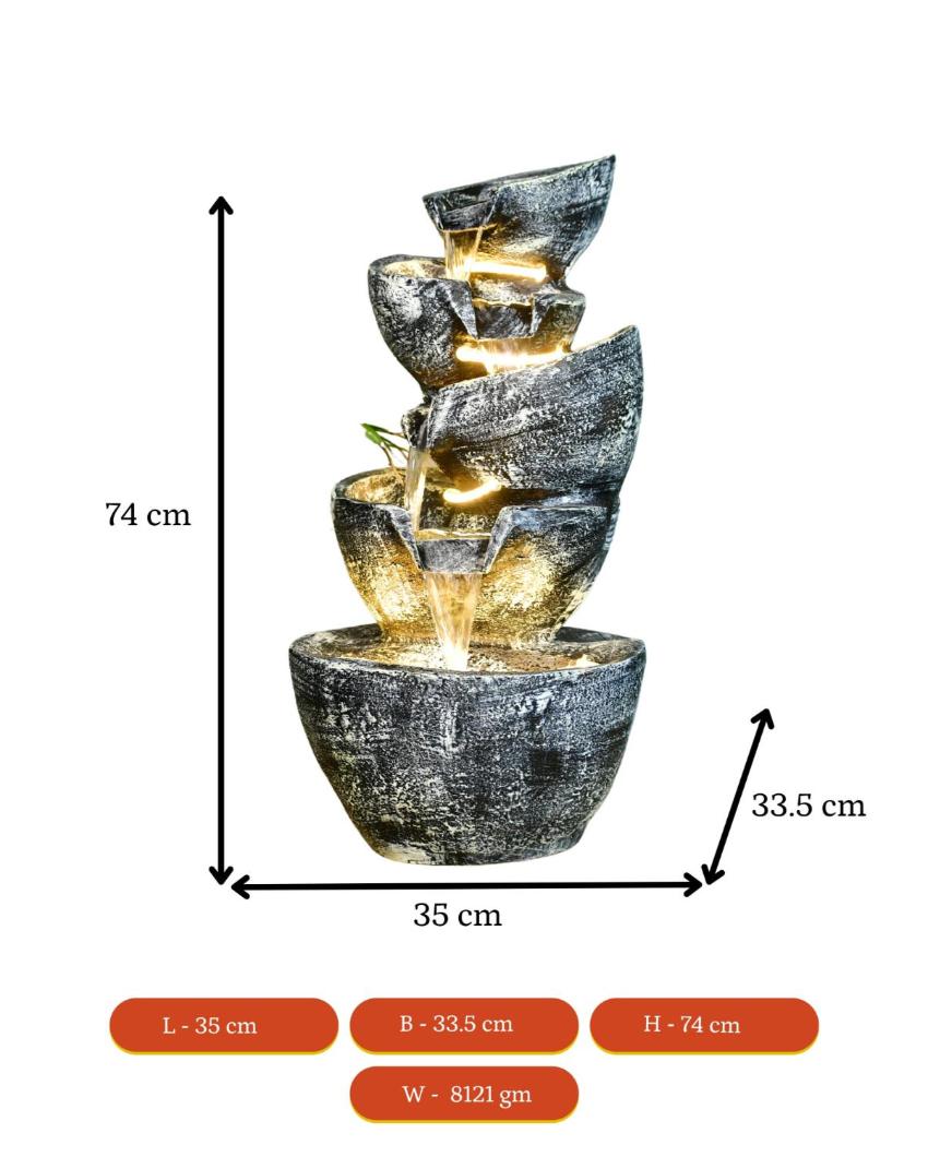 Multi Bowl Stone Water Fountain Showpiece | 14 x 13 x 30 inches