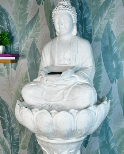 White Buddha Water Fountain Table Lamp Showpiece | 26 x 14 x 5 inches