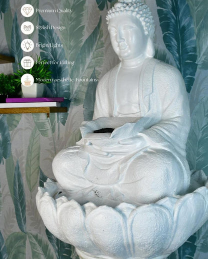 White Buddha Water Fountain Table Lamp Showpiece | 26 x 14 x 5 inches