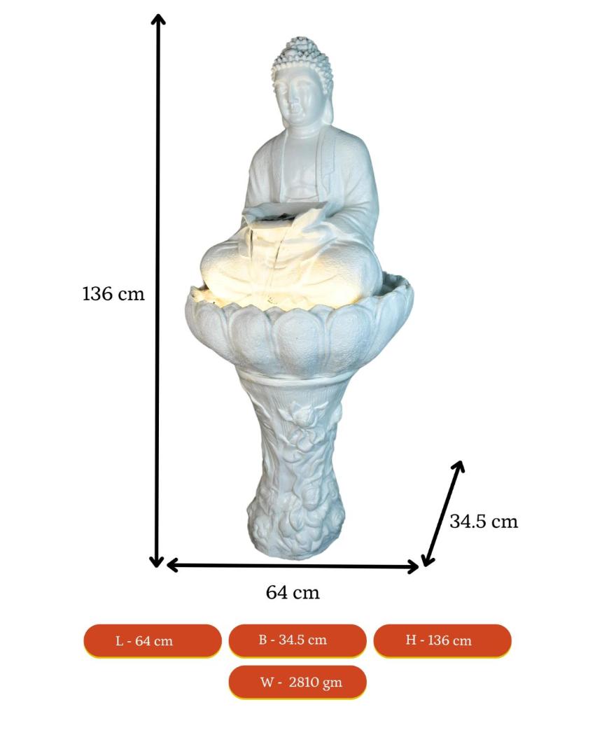 White Buddha Water Fountain Table Lamp Showpiece | 26 x 14 x 5 inches