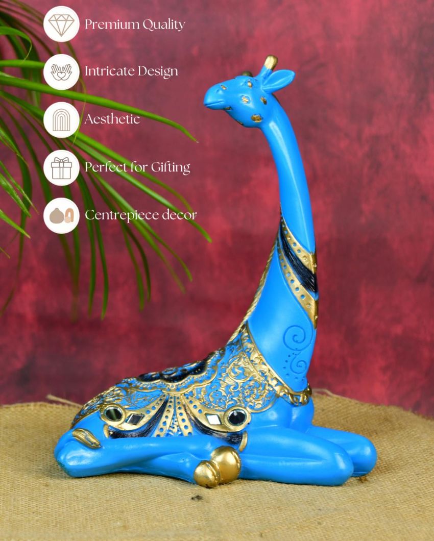 Resin Blue Giraffe Family Unique Showpieces | Set of 2