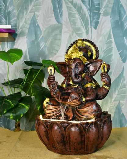 Brown Ganesha Water Fountain Showpiece | 14 x 13 x 21 inches