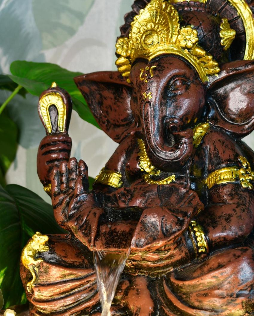 Brown Ganesha Water Fountain Showpiece | 14 x 13 x 21 inches