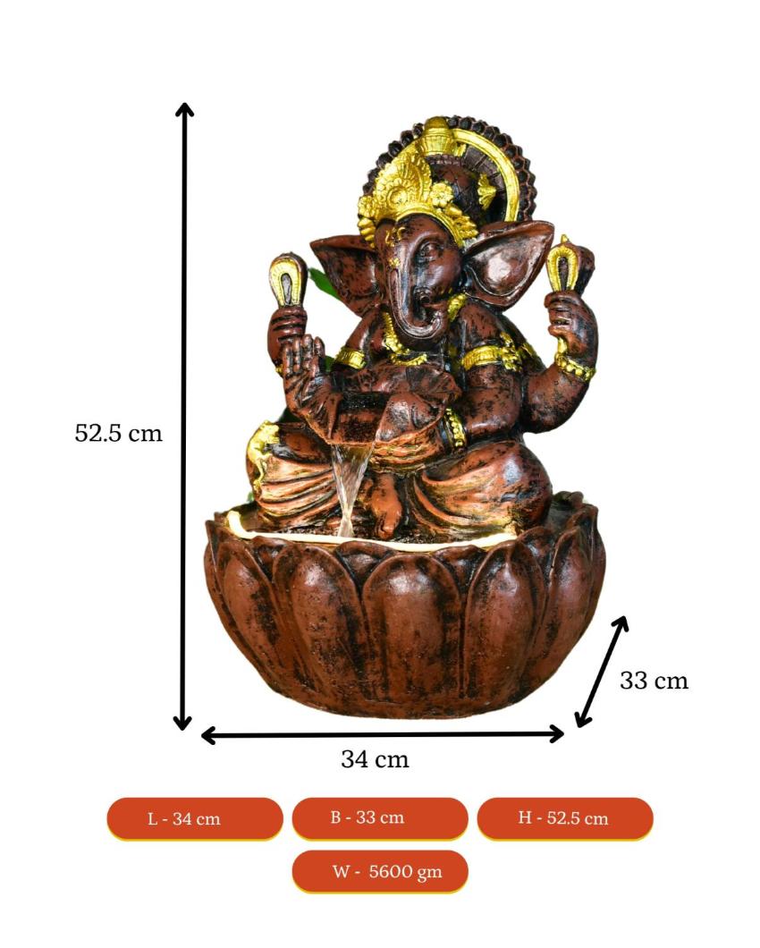 Brown Ganesha Water Fountain Showpiece | 14 x 13 x 21 inches