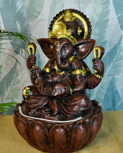 Brown Ganesha Water Fountain Showpiece | 14 x 13 x 21 inches