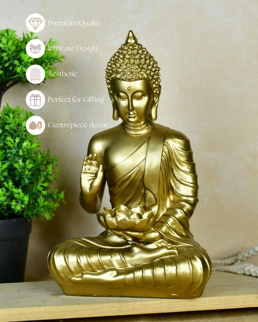 Buddha Figurine With Lotus Candle Holder Showpiece | 6 x 4 x 10 inches