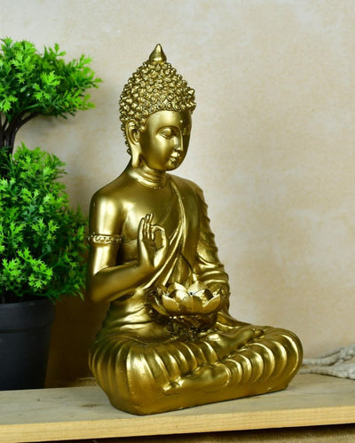 Buddha Figurine With Lotus Candle Holder Showpiece | 6 x 4 x 10 inches