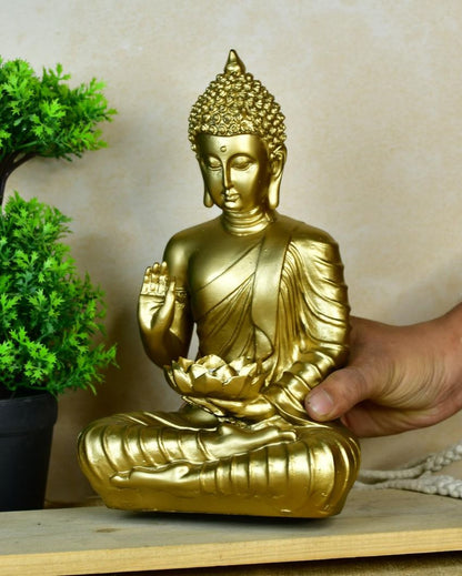 Buddha Figurine With Lotus Candle Holder Showpiece | 6 x 4 x 10 inches