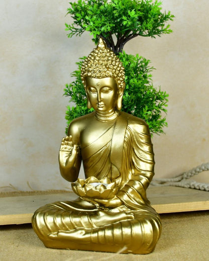 Buddha Figurine With Lotus Candle Holder Showpiece | 6 x 4 x 10 inches