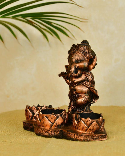 Ganesh Resin Candle Holder Artisan Showpiece | 7 x 5 x 6 inches