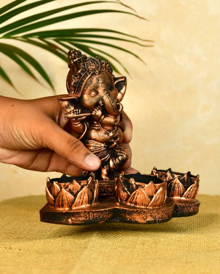 Ganesh Resin Candle Holder Artisan Showpiece | 7 x 5 x 6 inches