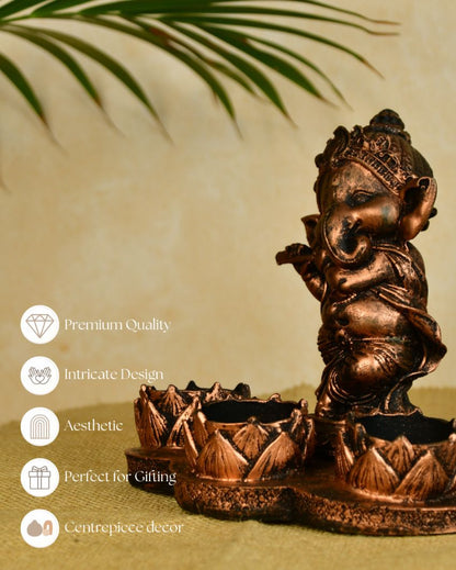 Ganesh Resin Candle Holder Artisan Showpiece | 7 x 5 x 6 inches