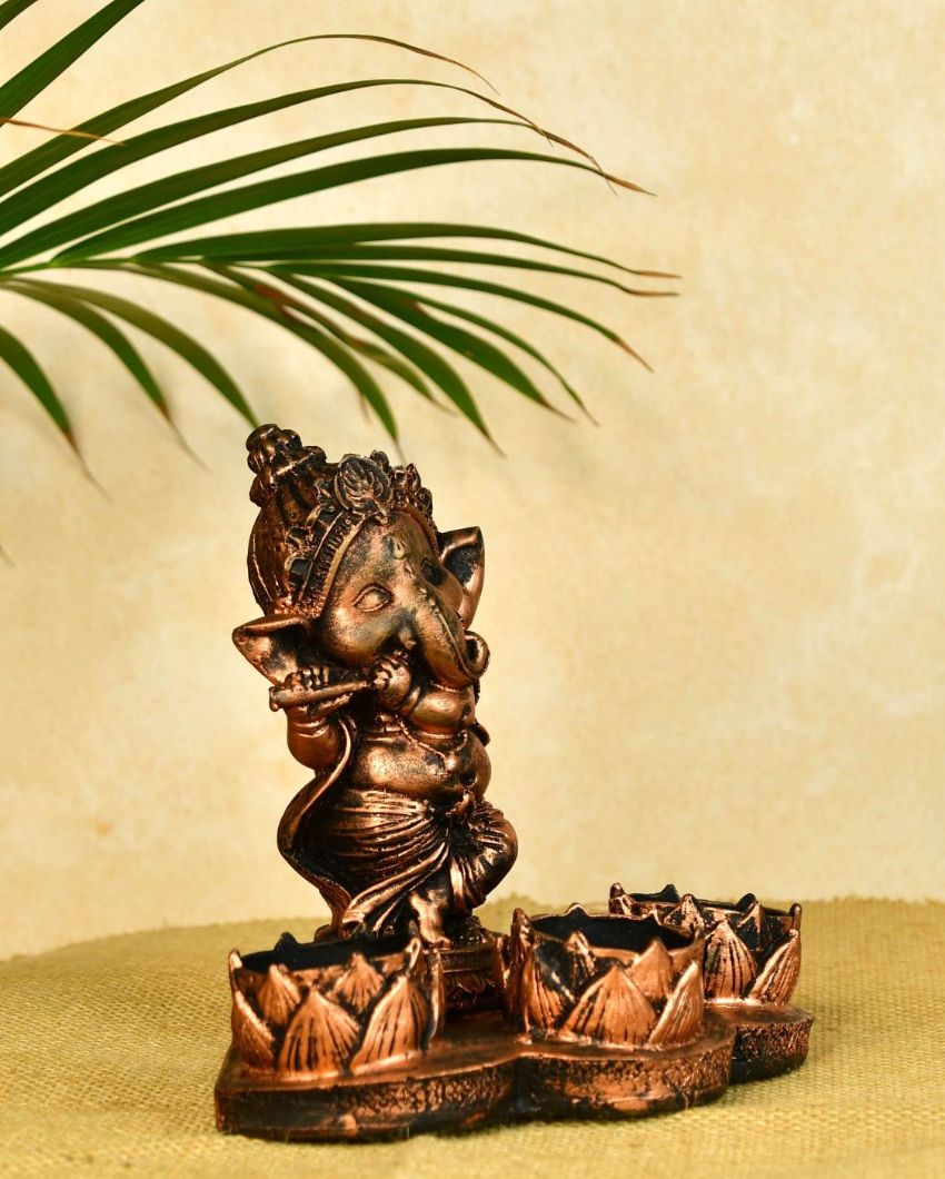 Ganesh Resin Candle Holder Artisan Showpiece | 7 x 5 x 6 inches