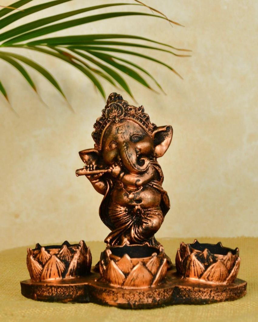 Ganesh Resin Candle Holder Artisan Showpiece | 7 x 5 x 6 inches