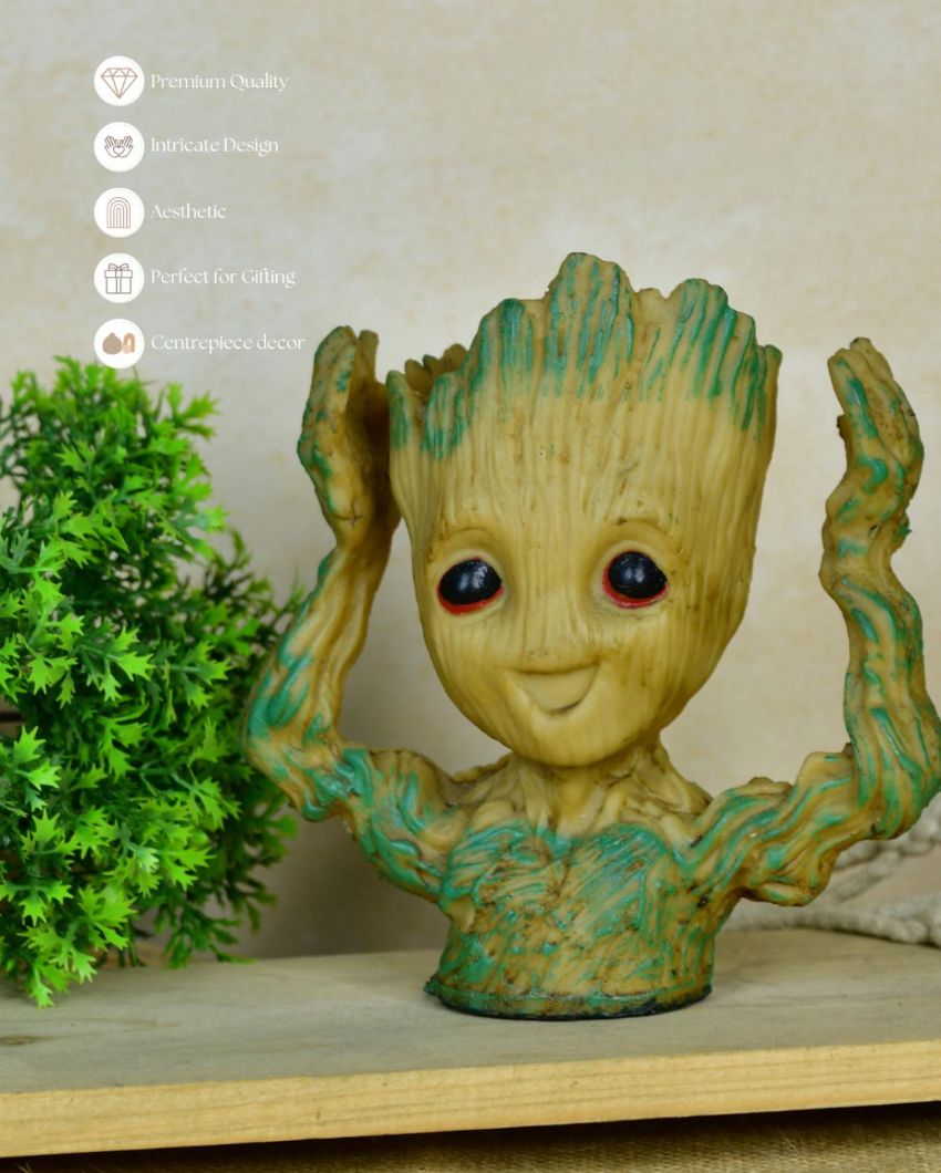 Groot Figurine With Hands Up Artisan Showpiece | Set of 2