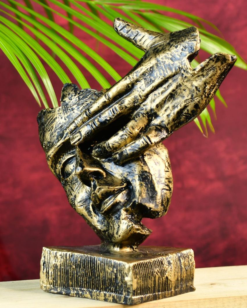 Resin Hand-On-Face Sculpture Showpiece | 4 x 11 inches