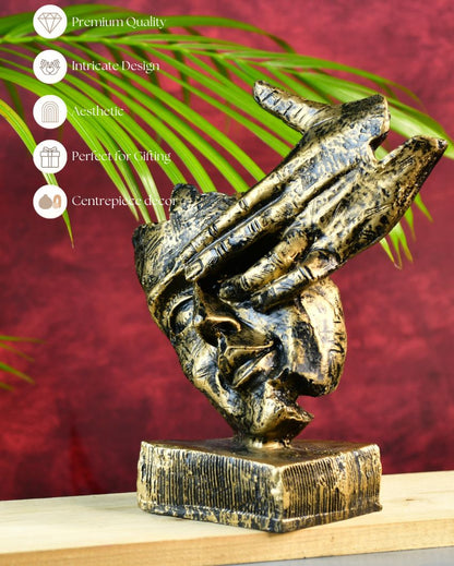 Resin Hand-On-Face Sculpture Showpiece | 4 x 11 inches