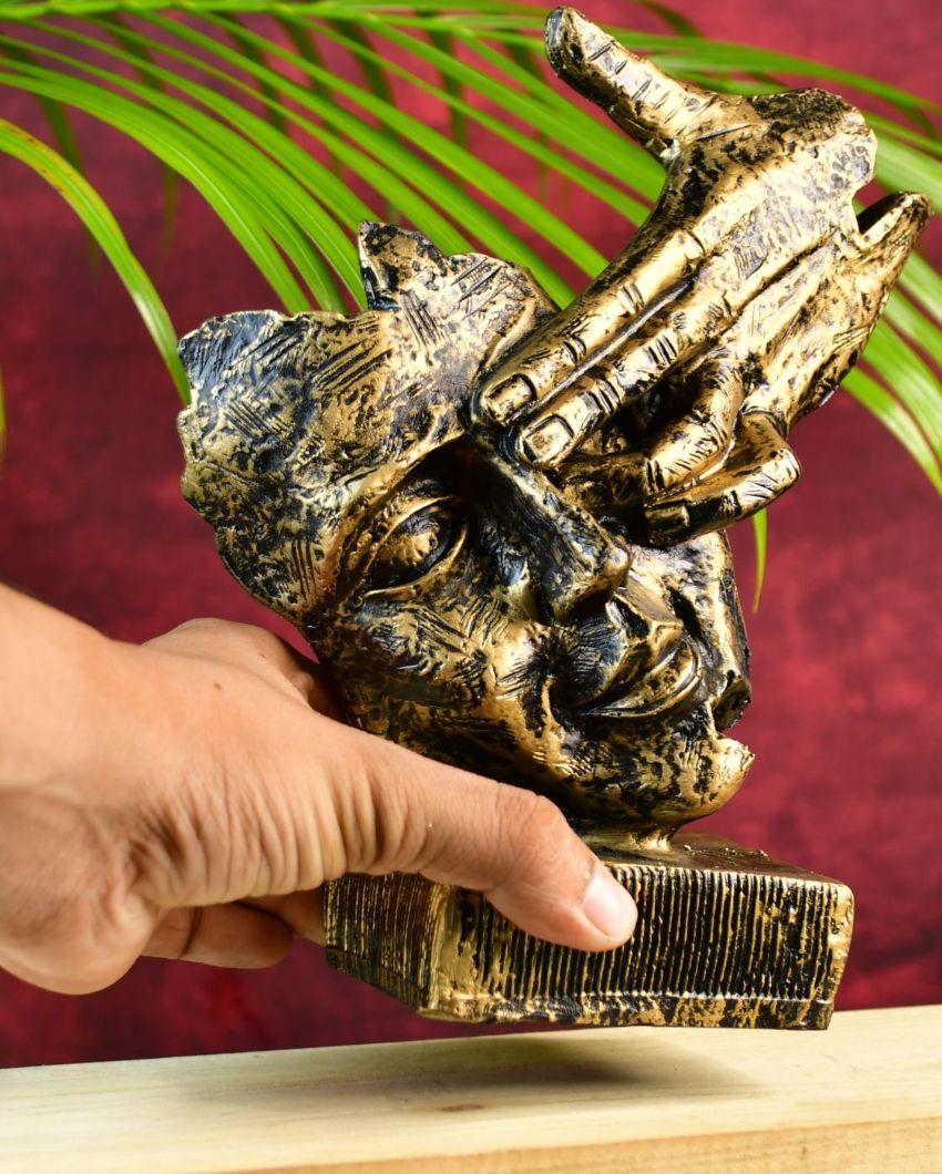 Resin Hand-On-Face Sculpture Showpiece | 4 x 11 inches