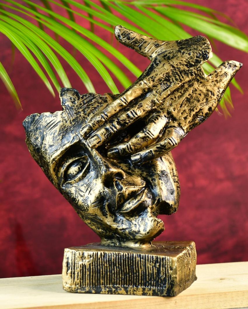 Resin Hand-On-Face Sculpture Showpiece | 4 x 11 inches