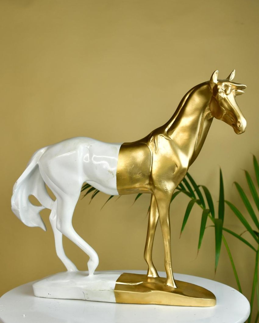 Elegant White Gold Stallion Showpiece | 15 x 4 x 15 inches