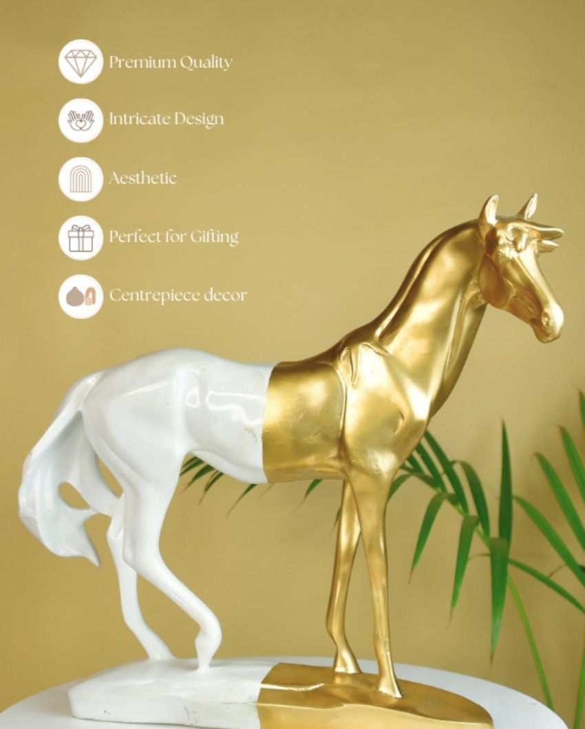 Elegant White Gold Stallion Showpiece | 15 x 4 x 15 inches