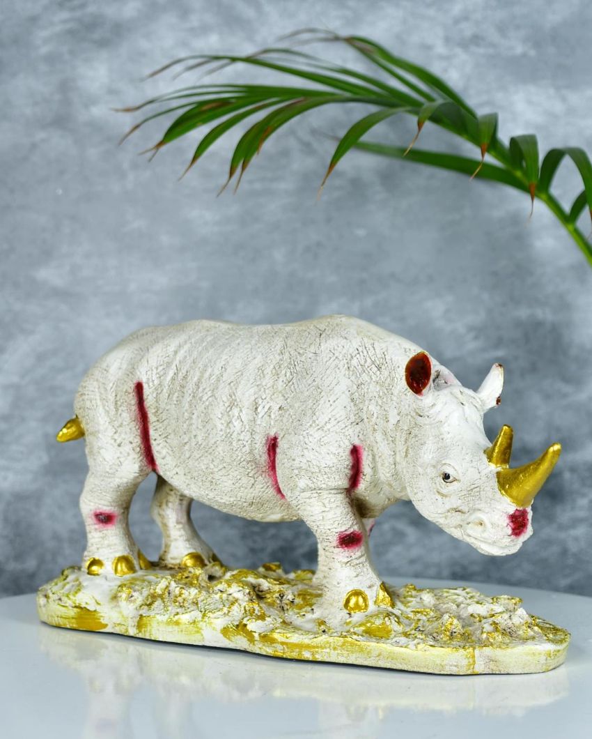 Resin White Rhino Unique ative Showpiece | 11 x 5 x 6 inches