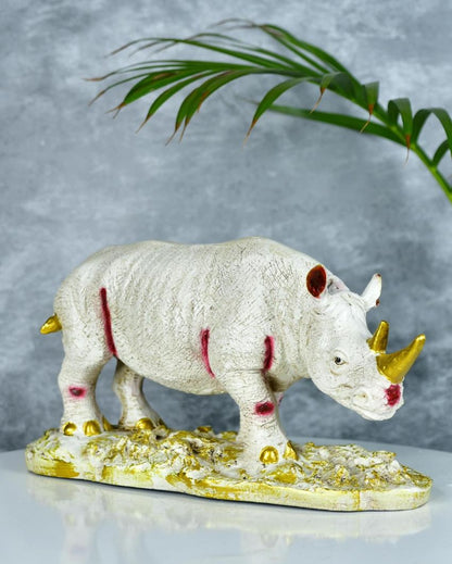 Resin White Rhino Unique ative Showpiece | 11 x 5 x 6 inches