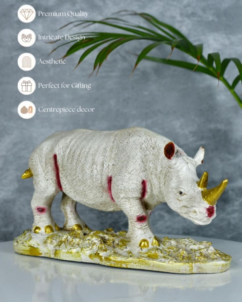 Resin White Rhino Unique ative Showpiece | 11 x 5 x 6 inches