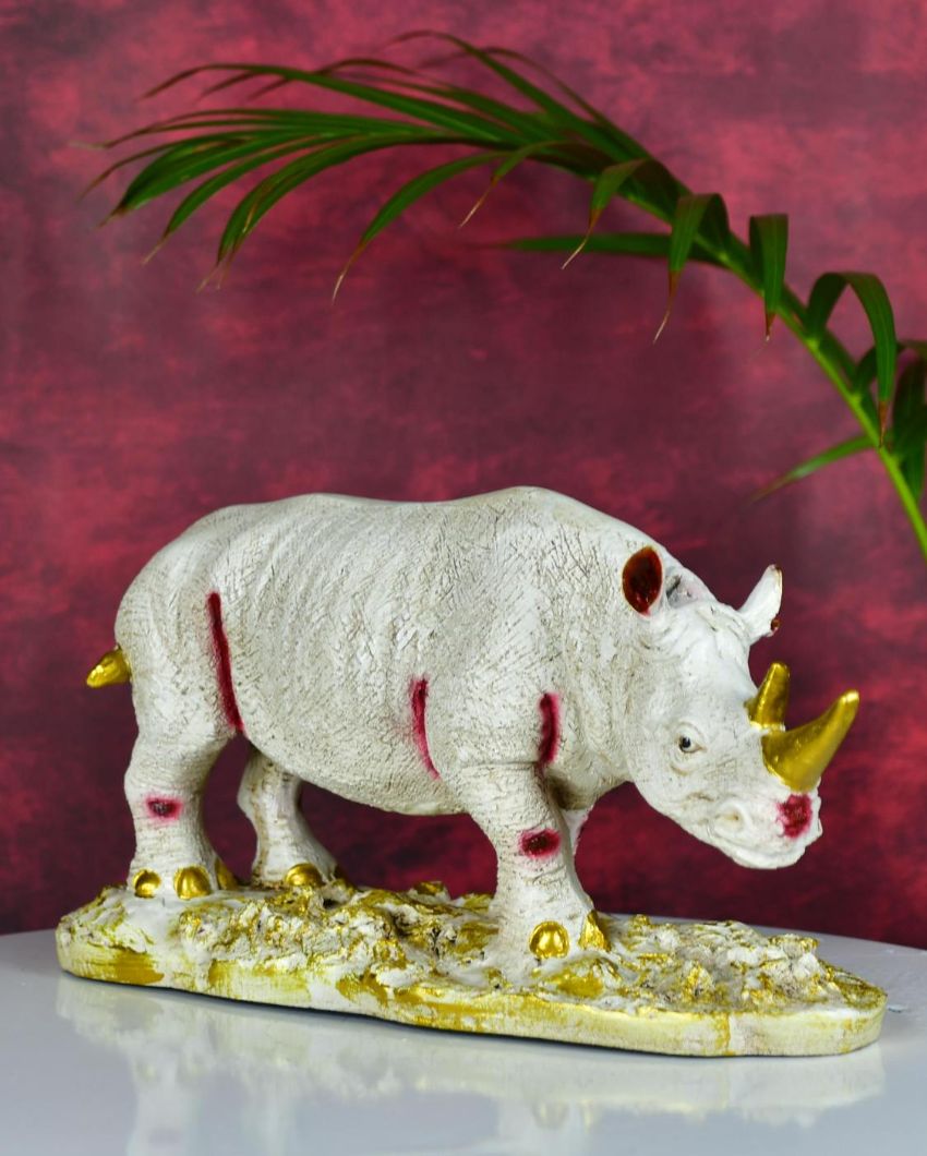 Resin White Rhino Unique ative Showpiece | 11 x 5 x 6 inches