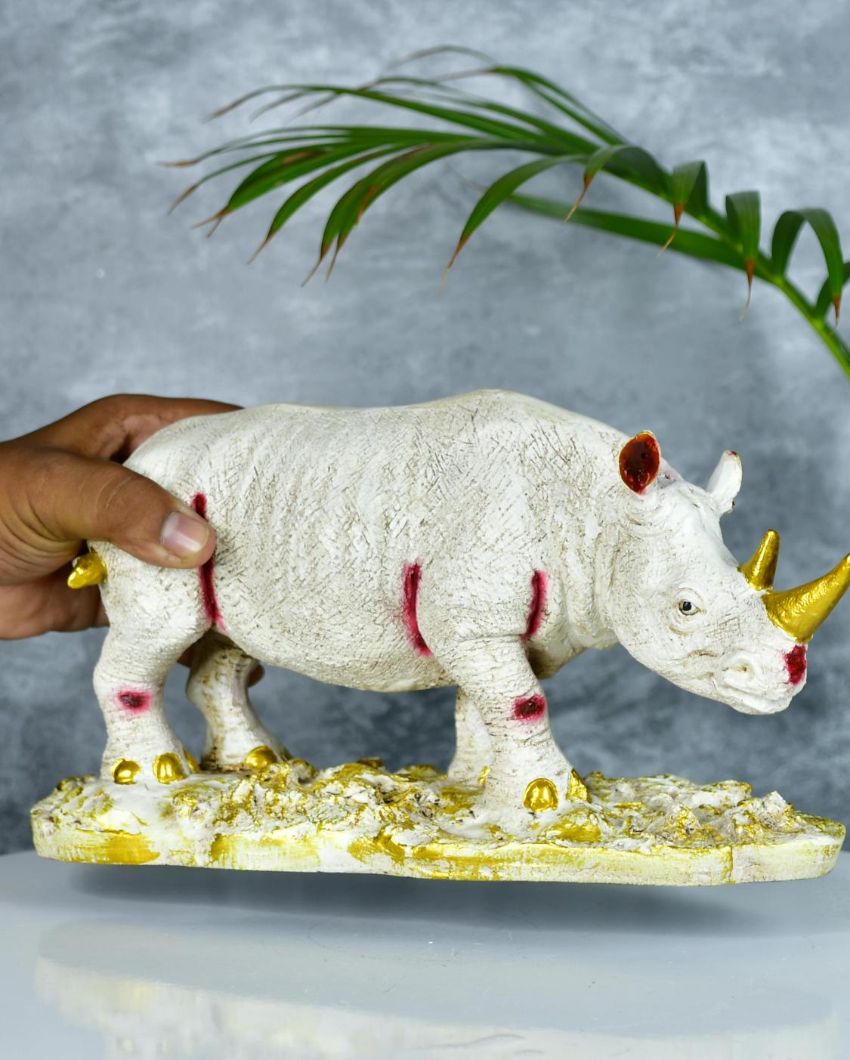 Resin White Rhino Unique ative Showpiece | 11 x 5 x 6 inches