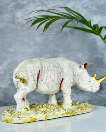 Resin White Rhino Unique ative Showpiece | 11 x 5 x 6 inches