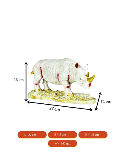 Resin White Rhino Unique ative Showpiece | 11 x 5 x 6 inches