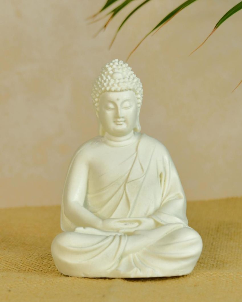 Peaceful White Resin Buddha Statue | Set of 2