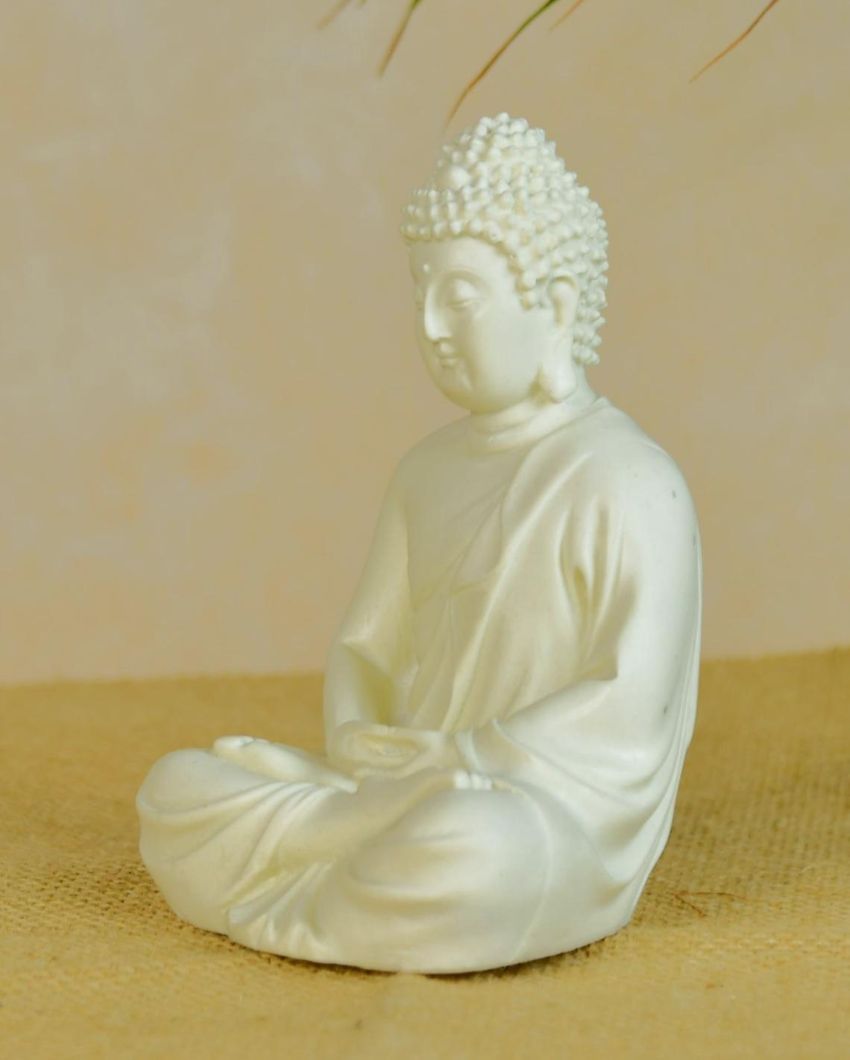 Peaceful White Resin Buddha Statue | Set of 2