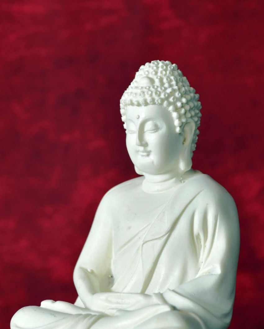 Peaceful White Resin Buddha Statue | Set of 2