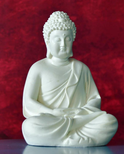 Peaceful White Resin Buddha Statue | Set of 2