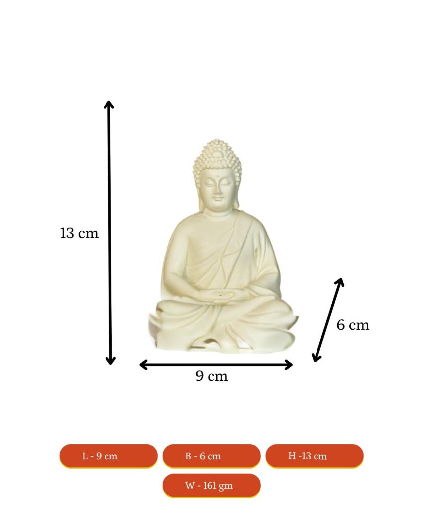 Peaceful White Resin Buddha Statue | Set of 2