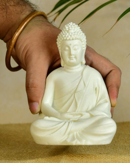 Peaceful White Resin Buddha Statue | Set of 2