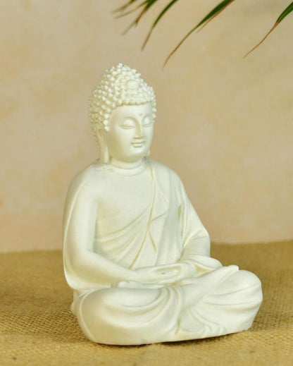 Peaceful White Resin Buddha Statue | Set of 2