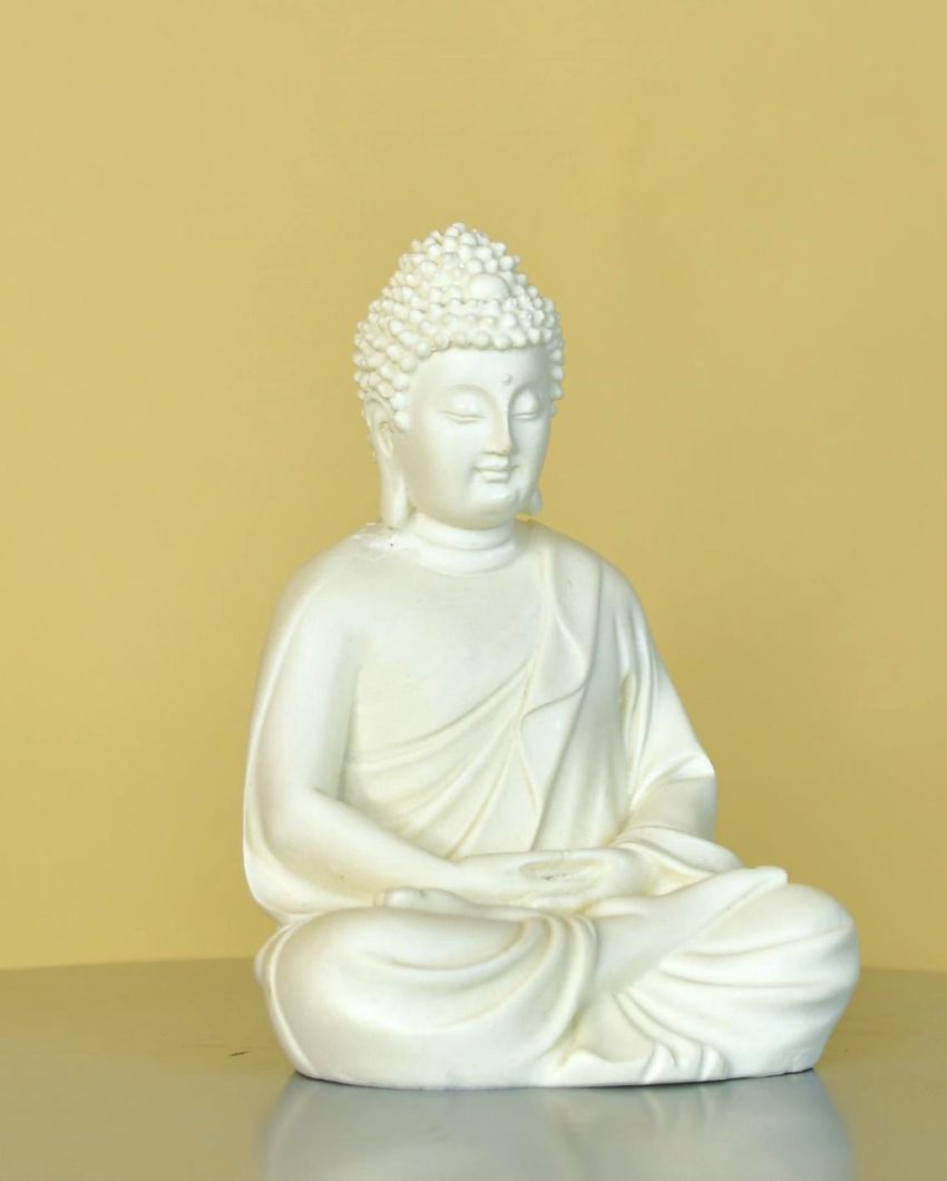 Peaceful White Resin Buddha Statue | Set of 2