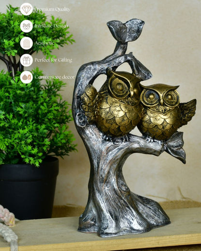 Whimsical Resin Owl Branch Showpiece| 6 x 3 x 10 inches